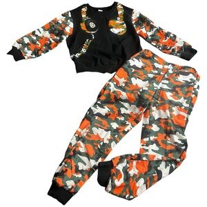 SHEIN Kids Black and Orange Matching Set